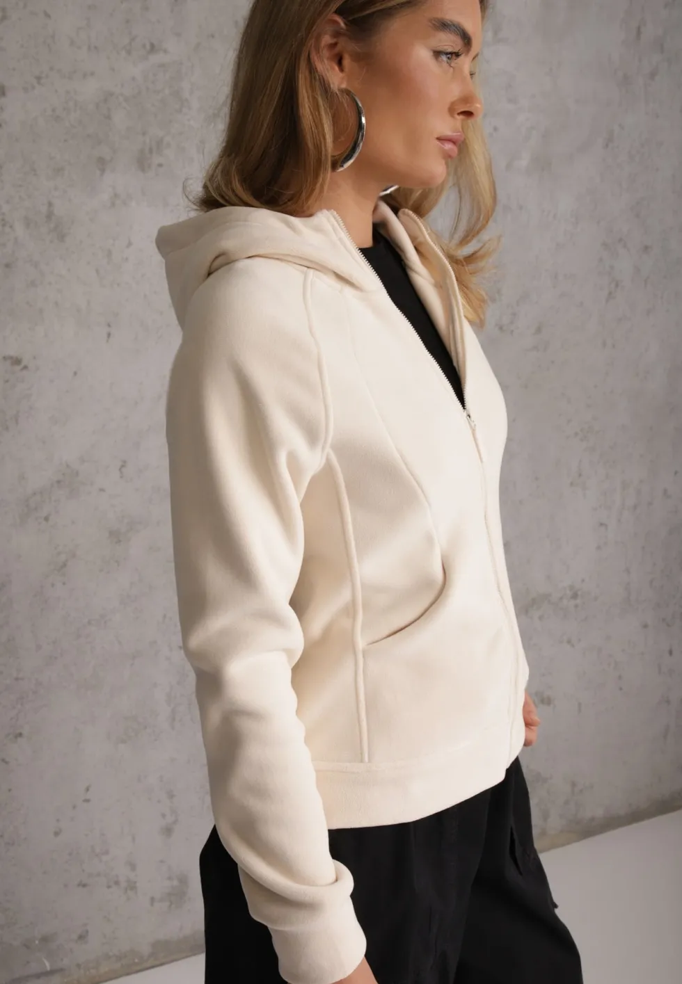 Beżowy Polar Bluza z Kapturem w Stylu Sportowym Aproxia