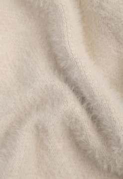 Beżowy Puszysty Kardigan na Suwak z Dzianiny z Efektem Fluffy z Wełną i Bawełną Selimena