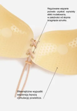 Beżowy Samoprzylepny Biustonosz z Ściągaczem i Materiałowymi Miseczkami Khula