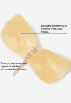 Beżowy Samoprzylepny Biustonosz z Ściągaczem i Materiałowymi Miseczkami Khula