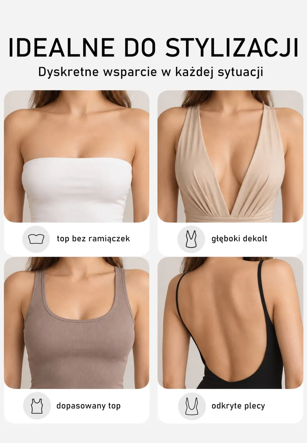Beżowy Silikonowy Biustonosz Naklejany Pirenale
