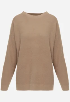 Beżowy Sweter Oversize z Bawełną i Wełną Typu Basic Oseani