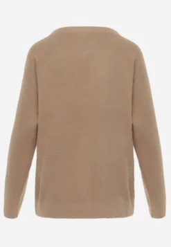Beżowy Sweter Oversize z Bawełną i Wełną Typu Basic Oseani