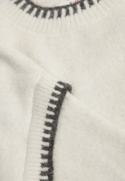 Beżowy Sweter z Bawełną i Wełną Ozdobiony Przeszyciami na Krawędziach Lavail