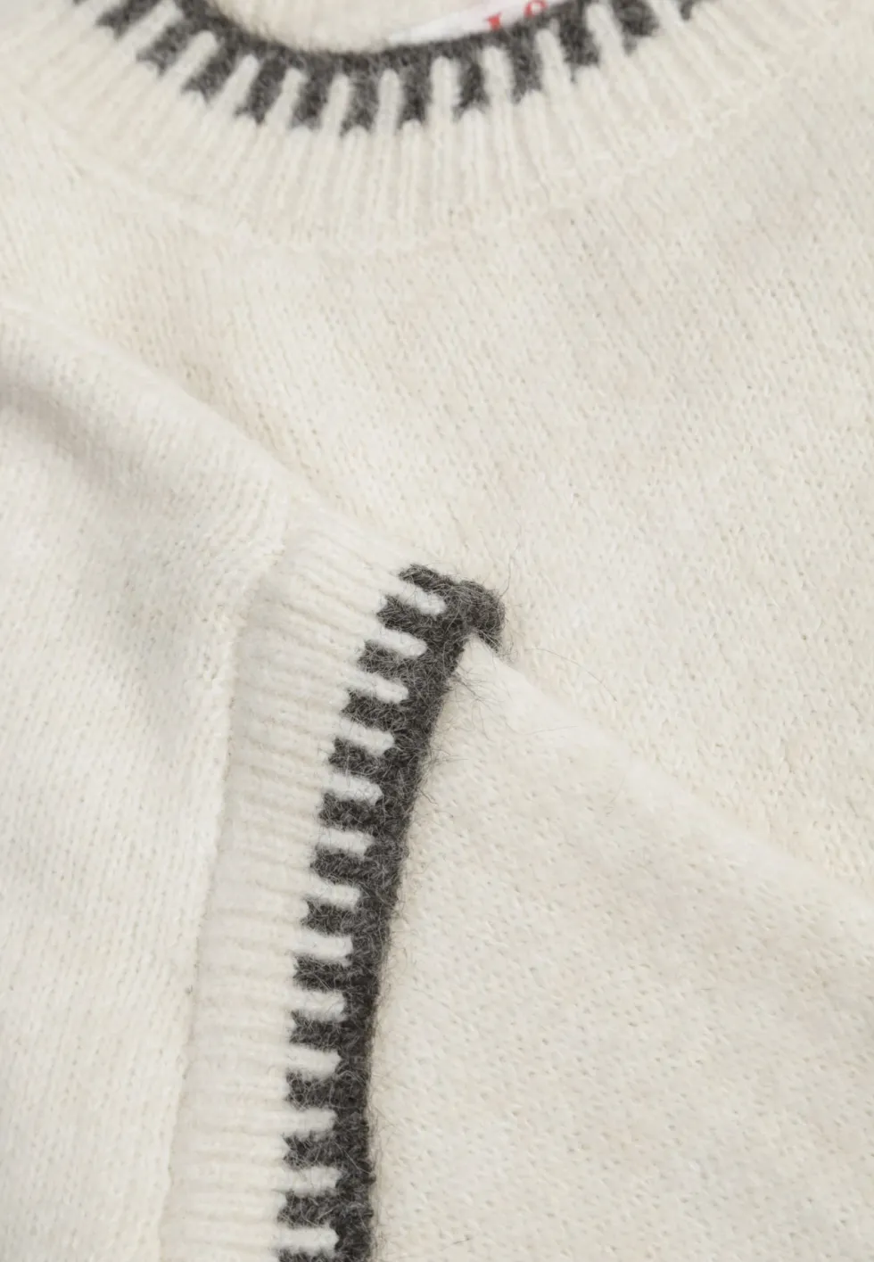 Beżowy Sweter z Bawełną i Wełną Ozdobiony Przeszyciami na Krawędziach Lavail