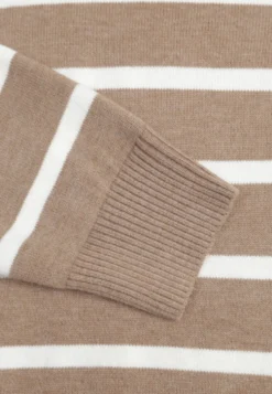 Beżowy Sweter z Bawełną w Poziome Paski ze Ściągaczami Trisa
