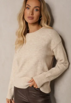 Beżowy Sweter z Domieszką Wełny Torissia