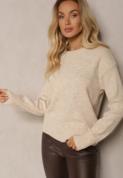 Beżowy Sweter z Domieszką Wełny Torissia