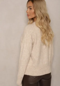 Beżowy Sweter z Domieszką Wełny Torissia