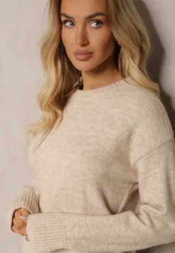 Beżowy Sweter z Domieszką Wełny Torissia