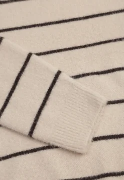 Beżowy Sweter z Wełną i Bawełną o Klasycznym Kroju w Drobne Prążki Rosal