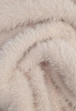 Beżowy Sweter z Wełną i Dekoltem Półgolfem Deomiora
