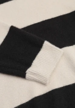 Beżowy Sweter z Wełną w Szerokie Paski Gordaina