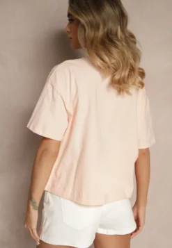 Beżowy T-shirt z Bawełny z Cyrkoniami Fadeola