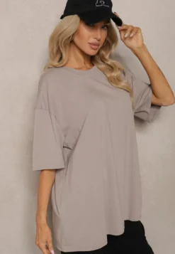 Beżowy T-shirt z Krótkim Rękawem z Bawełny Bavima