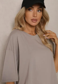 Beżowy T-shirt z Krótkim Rękawem z Bawełny Bavima