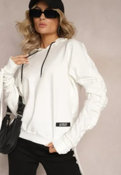 Biała Bluza Bawełniana z Kapturem Dolcean