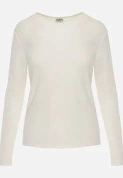 Biała Bluzka Basic o Fasonie Typu Longsleeve z Delikatnym Ociepleniem Kuarta