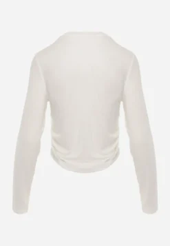 Biała Bluzka Longsleeve z Marszczeniem z Półtransparentnej Tkaniny z Lyocellu Kiava