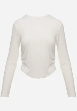 Biała Bluzka Longsleeve z Marszczeniem z Półtransparentnej Tkaniny z Lyocellu Kiava