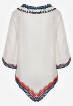 Biała Bluzka Narzutka w Stylu Boho z Rękawem 3/4 Dimiara