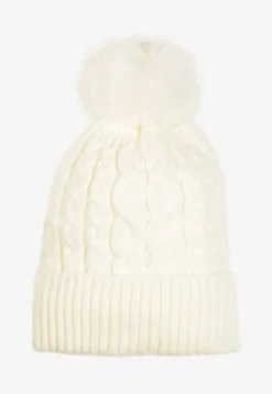 Biała Czapka Beanie z Ozdobnym Pomponem Norirra
