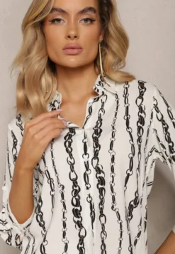Biała Koszula we Wzór w Łańcuchy z Bawełny i Wiskozy Brilenia