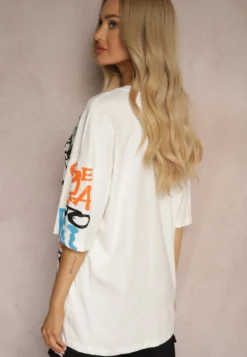 Biała Koszulka T-shirt z Napisami w Stylu Graffiti z Bawełny Venoma
