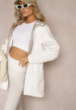 Biała Metaliczna Kurtka Dwustronna z Kapturem Amsera
