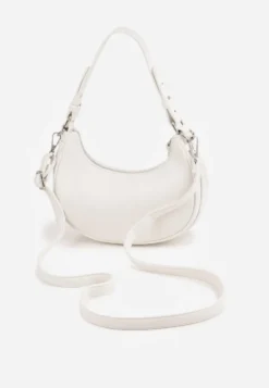 Biała Torebka Bagietka w Kształcie Półksiężyca z Paskiem Crossbody Dianialla