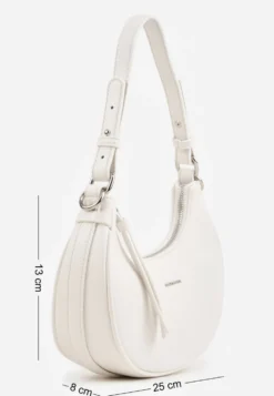 Biała Torebka Bagietka w Kształcie Półksiężyca z Paskiem Crossbody Dianialla