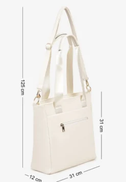 Biała Torebka Typu Shopper z Paskiem Crossbody i Aplikacją Zdobiona Pikowaniem Fleomira