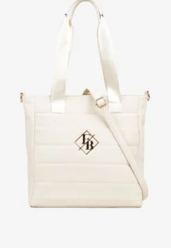 Biała Torebka Typu Shopper z Paskiem Crossbody i Aplikacją Zdobiona Pikowaniem Fleomira