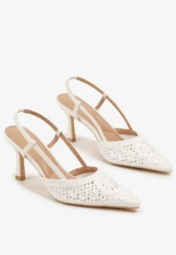 Białe Ażurowe Sandały Vices na Szpilce Typu Slingback Erathiela