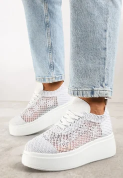 Białe Ażurowe Sneakersy Vices na Platformie Halvisa