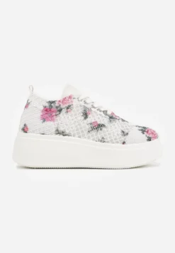 Białe Ażurowe Sneakersy Vices na Platformie w Kwiaty Halvisa