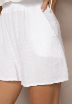 Białe Basicowe Szorty z Bawełny High Waist Naldelle