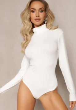 Białe Bawełniane Body z Golfem Ohpia