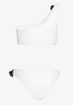 Białe Bikini 2-Częściowe Asymetryczny Stanik i Majtki z Aplikacjami Kwiatu Namsilea