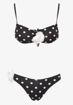 Białe Bikini w Grochy z Kwiatowymi Aplikacjami Biustonosz i Figi Loritia