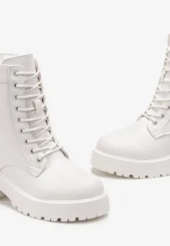Białe Botki Workery na Grubej Podeszwie Fashia