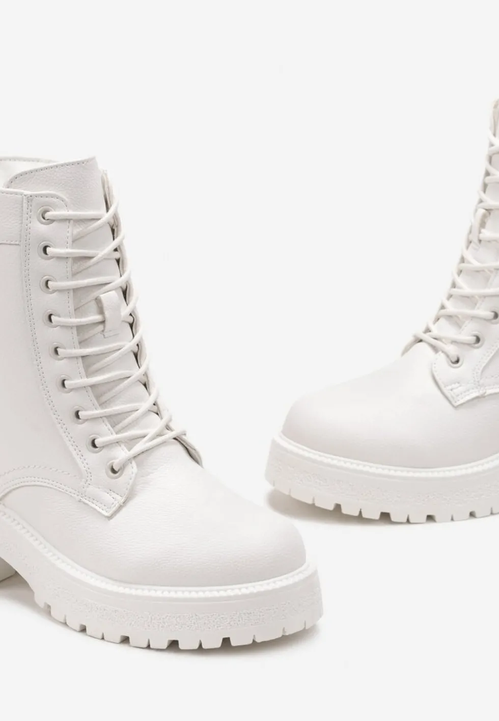 Białe Botki Workery na Grubej Podeszwie Fashia