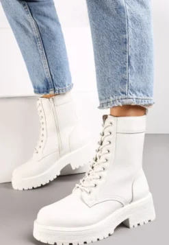 Białe Botki Workery na Grubej Podeszwie Fashia