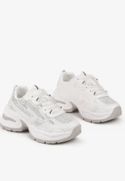 Białe Brokatowe Sneakersy w Streetwearowym Stylu na Piankowej Podeszwie Felindris