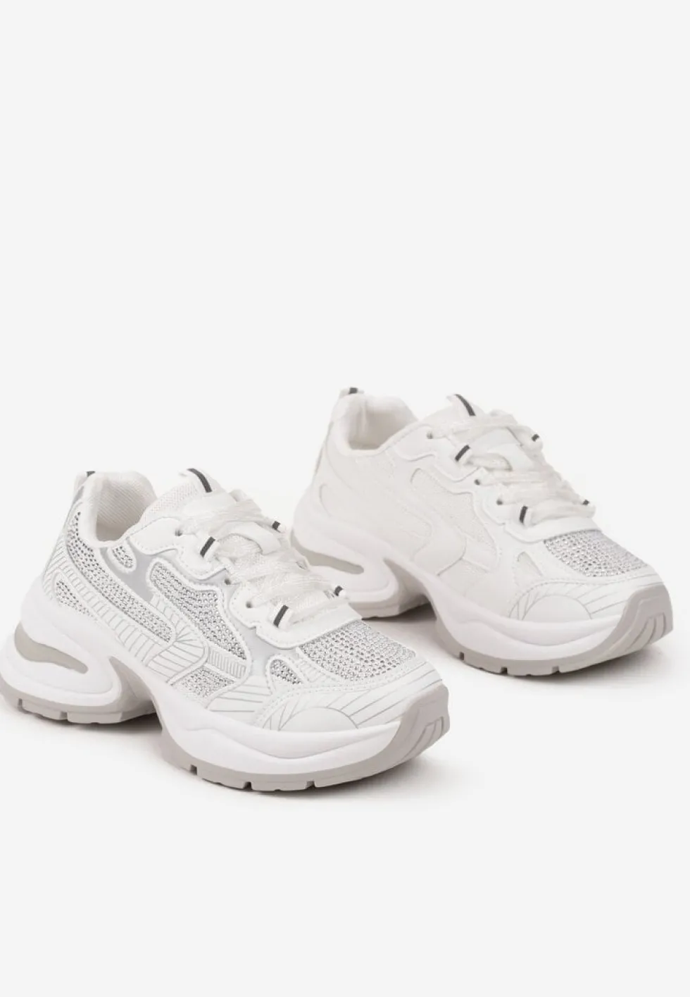 Białe Brokatowe Sneakersy w Streetwearowym Stylu na Piankowej Podeszwie Felindris