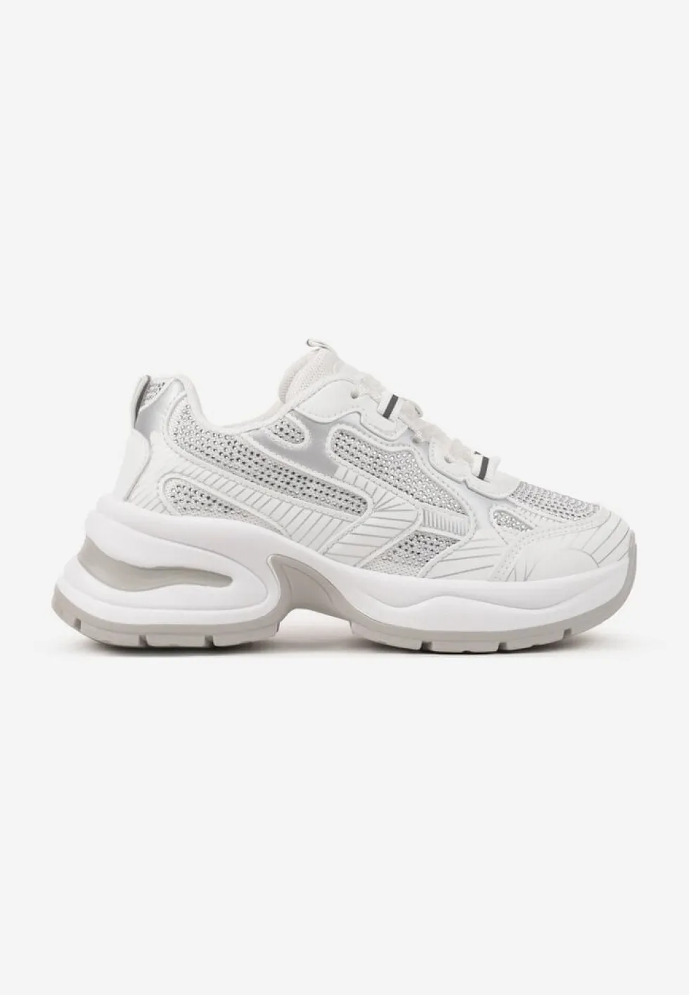 Białe Brokatowe Sneakersy w Streetwearowym Stylu na Piankowej Podeszwie Felindris