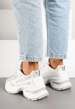 Białe Brokatowe Sneakersy w Streetwearowym Stylu na Piankowej Podeszwie Felindris