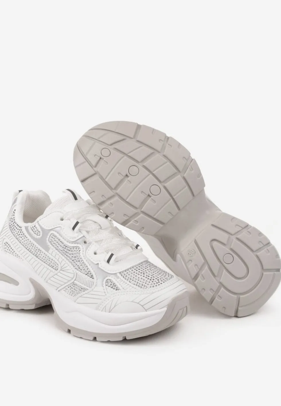 Białe Brokatowe Sneakersy w Streetwearowym Stylu na Piankowej Podeszwie Felindris