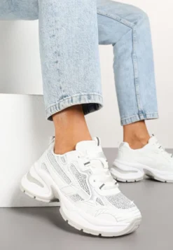 Białe Brokatowe Sneakersy w Streetwearowym Stylu na Piankowej Podeszwie Felindris
