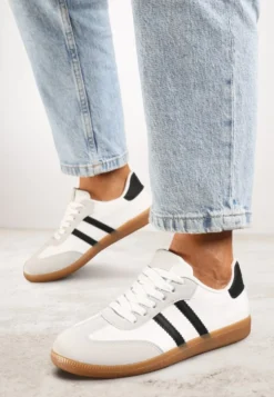 Białe Casualowe Sneakersy na Płaskiej Podeszwie Pemeriana